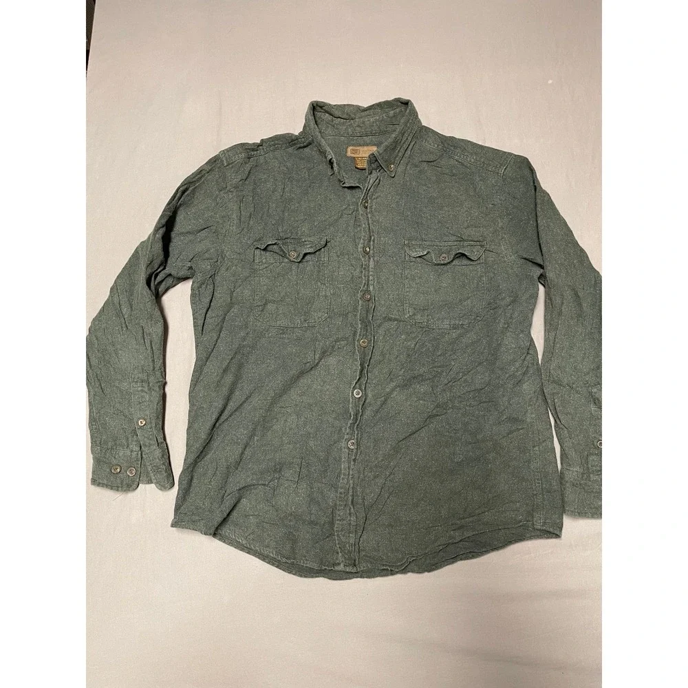 Faded Glory Originals Mens Green Cotton Flannel Button Down Shirt Large 42/44